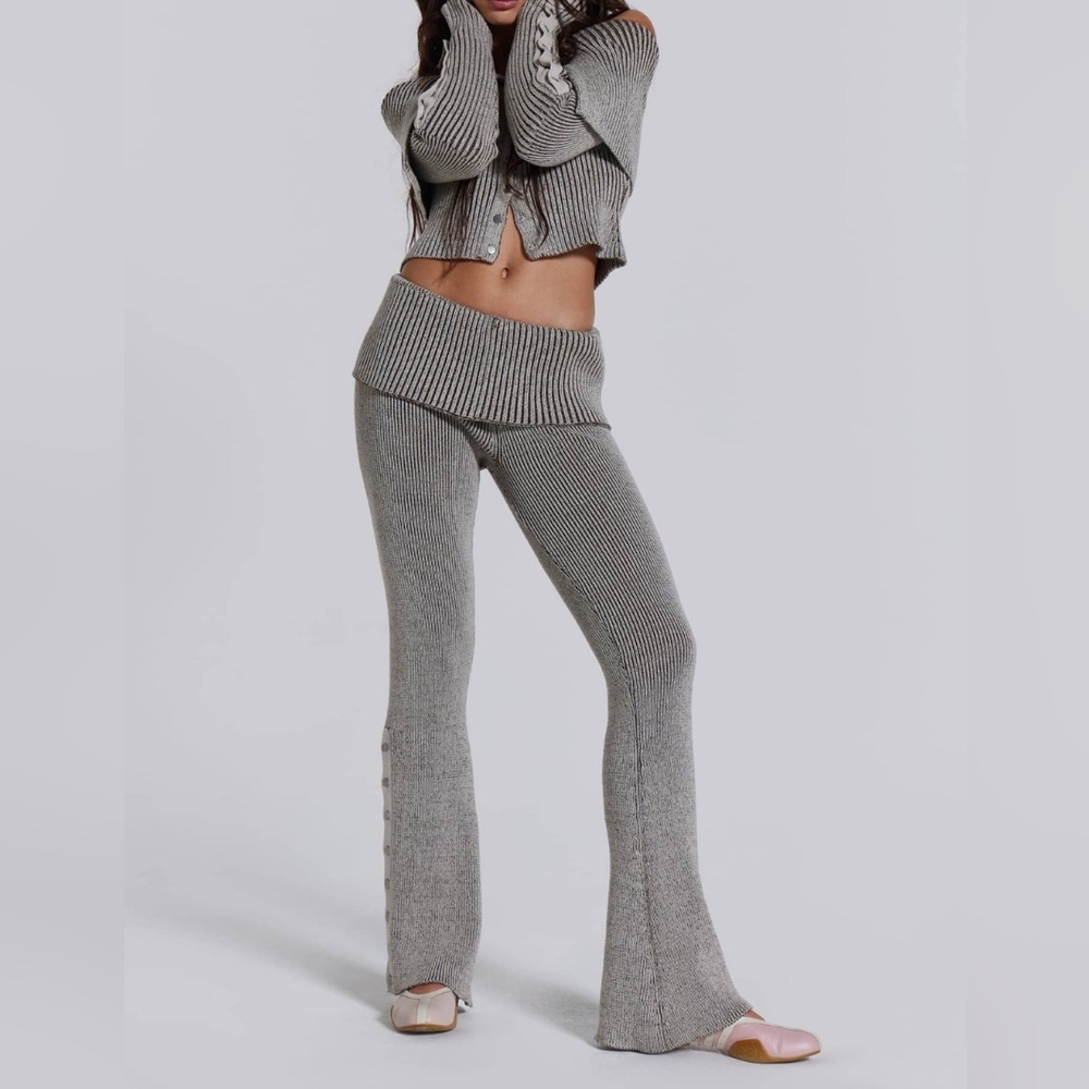 Jaded London Gray Ribbed Knit 100% Cotton Women's Pants Set